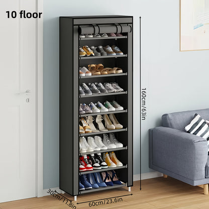 Shoe Rack with Dust Cover, 6/8/10 Tier High- Space Saving Shoe Organizer, Easy Assembly, 12mm Pipe