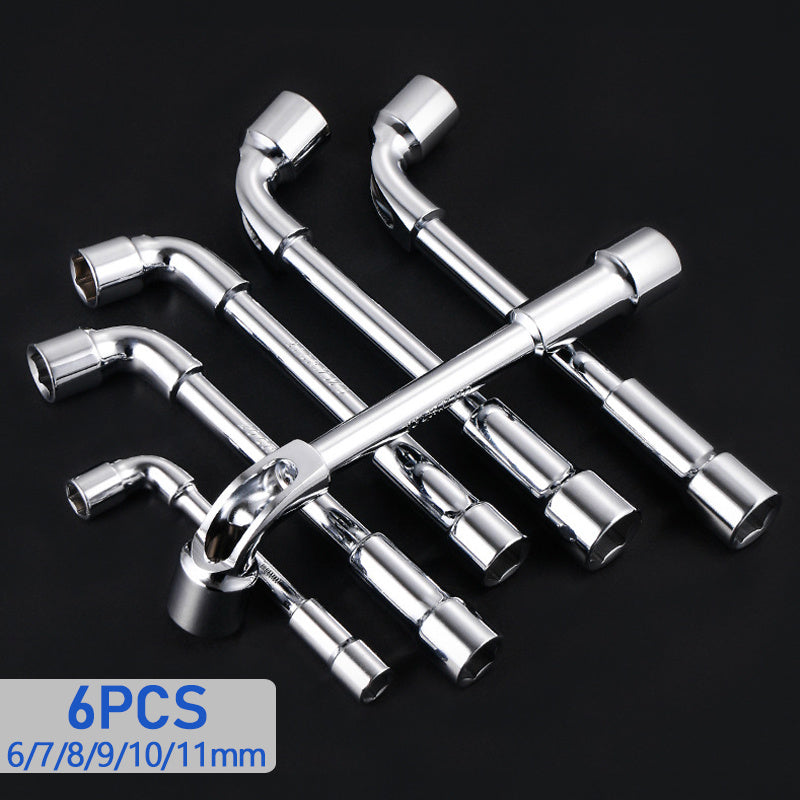 Hex Socket Wrench Set 6-Piece – L-Shaped Elbow, Mirror Perforated & Double-Head Pipe Wrench Combo Kit | Automotive, Plumbing