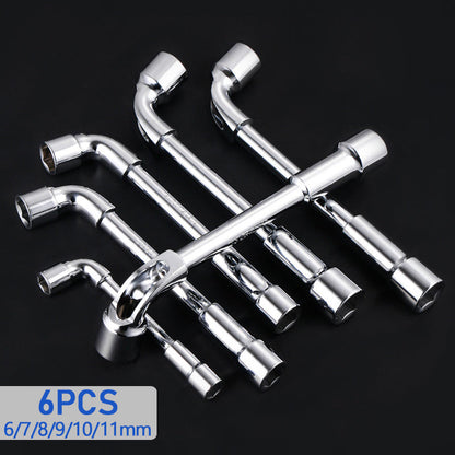 Hex Socket Wrench Set 6-Piece – L-Shaped Elbow, Mirror Perforated & Double-Head Pipe Wrench Combo Kit | Automotive, Plumbing