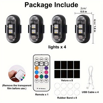 Wireless LED Strip Lights 8-Color 4pcs / 6pcs – Remote Control USB Rechargeable Waterproof Anti-Collision Light for Car Motorcycle Bike