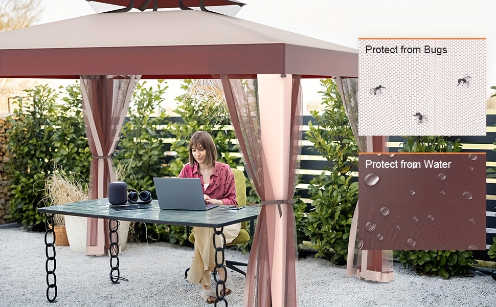 Gazebo with Mosquito Netting Steel Frame, Backyard Garden BBQ Party for Grilling, Camping and Outdoor Meals