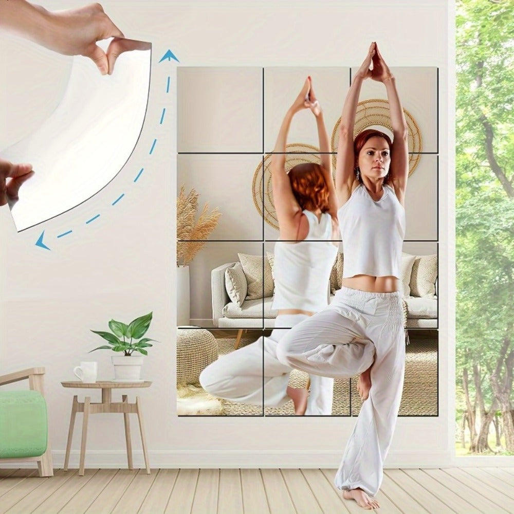 Mirror Wall Stickers 12 Inch, Set of 12 Acrylic Reflective Decals for Living Room, Bedroom, Kitchen