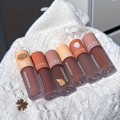 Velvet Matte Liquid Lipstick Set 6PCS 2-in-1 Lip Glaze and Eyeshadow – Chocolate Nude Brown, for Makeup, Travel and Everyday Vanity Use