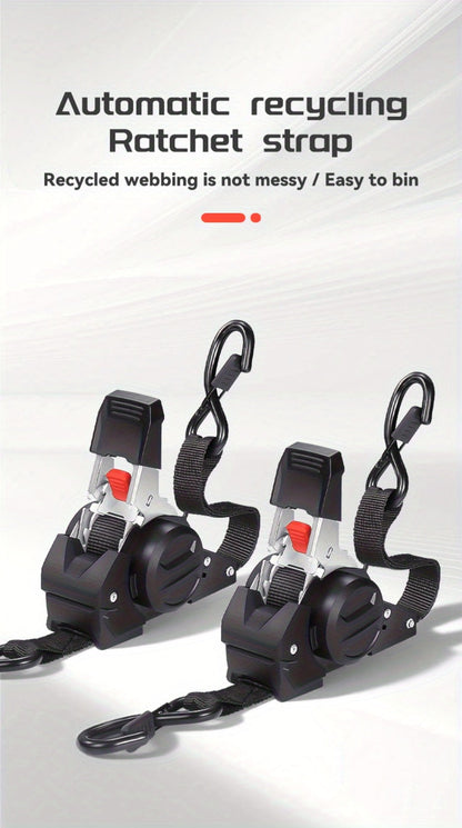 Ratchet Tie-Down Straps with Auto-Retract & Speed Control – Heavy-Duty Cargo Securing Kit with Hooks & Storage Bag | Motorcycle Transport