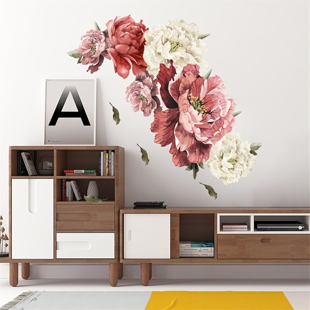 Peony Flower Window Glass Sticker – Anti-Collision Waterproof Decorative Glass Film, European Floral Wall & Window Decal for Home Decor