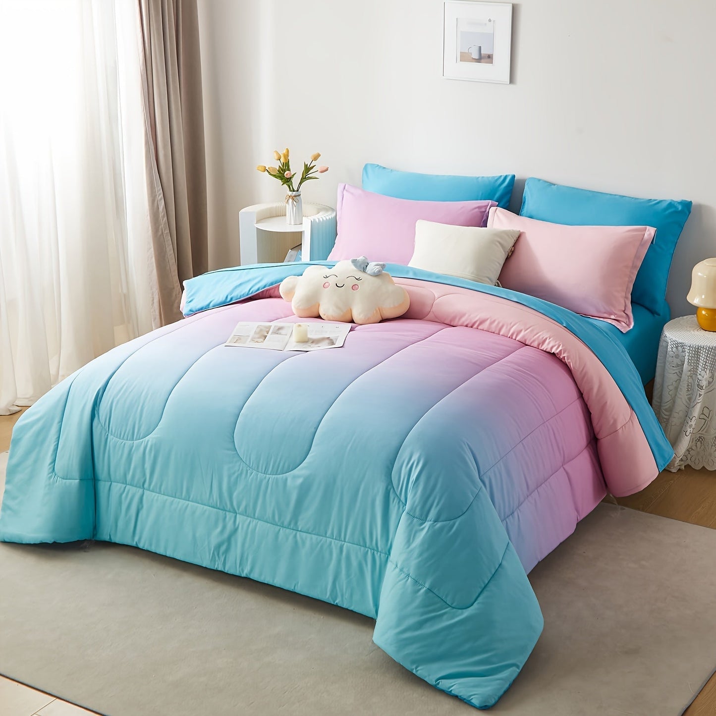 Rainbow Ombre 5- or 7-Piece Bed-in-a-Bag Set in Pink with Twin, Full, Queen and King Sizes