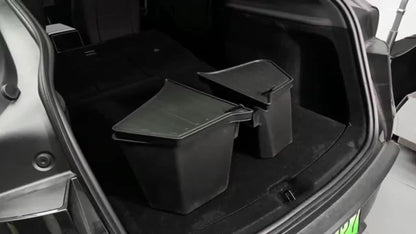 Car Trunk Organizer Side Storage Boxes for Tesla Model Y Juniper 2025 with Left/Right Black TPE Bins and Lids