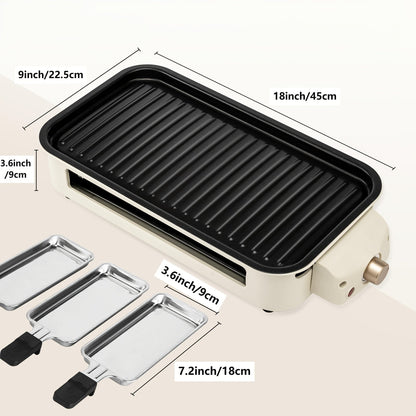 Indoor Electric Smokeless Grill 1700W with Raclette Pans, Non-Stick Plate, Portable Tabletop BBQ Griddle for Couples