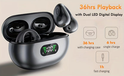 Menzluio Bone Conduction Headphones 48H Playtime HiFi Stereo Active Call Noise for Bedside Audio, Alarms and Room Entertainment
