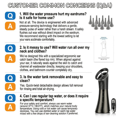 Electric Ear Wax Removal Kit with One-Piece Waste Tank – Water Temperature Sensor, 2000mAh Battery, LED Power Display