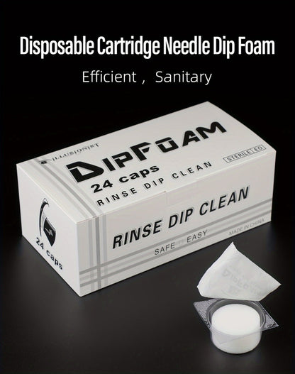 Tattoo Needle Dip Clean Cups 24pcs Foam Liner, Odorless Non-Electric Safe Cleaning for Cartridge & Traditional Needles