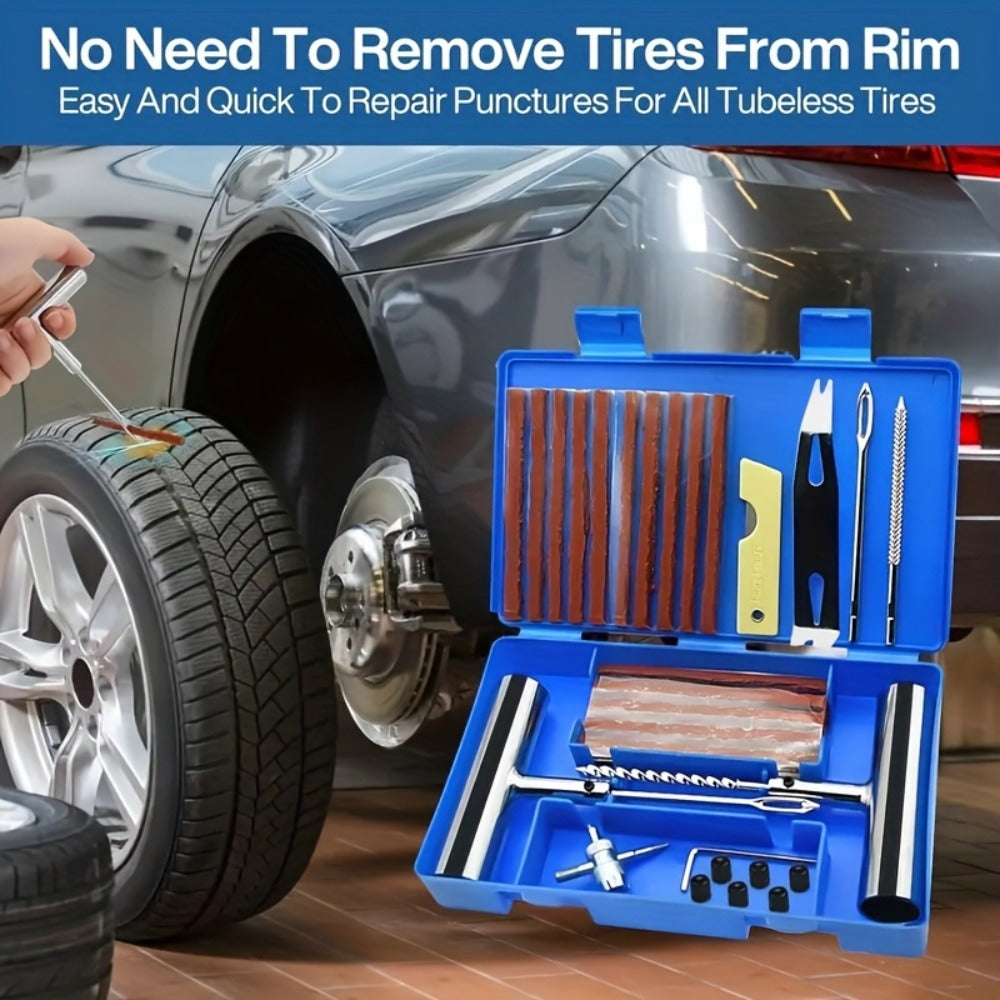 Tire Repair Tool Kit 47 / 58 / 104 / 116-Piece for Cars Motorcycles Trucks Tractors Trailers, Heavy-Duty Tubeless Tire Plug Patch Kit