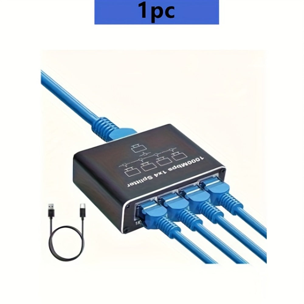 4-Port Ethernet Splitter USB Powered - 1 to 4 RJ45 Network Hub Adapter, Connect 4 Devices Simultaneously