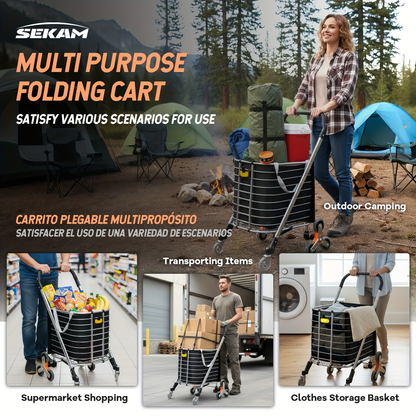 Stair Climbing Cart Collapsible Shopping Trolley with Swivel Wheels & Night Light, for Garden, Patio and Yard Use