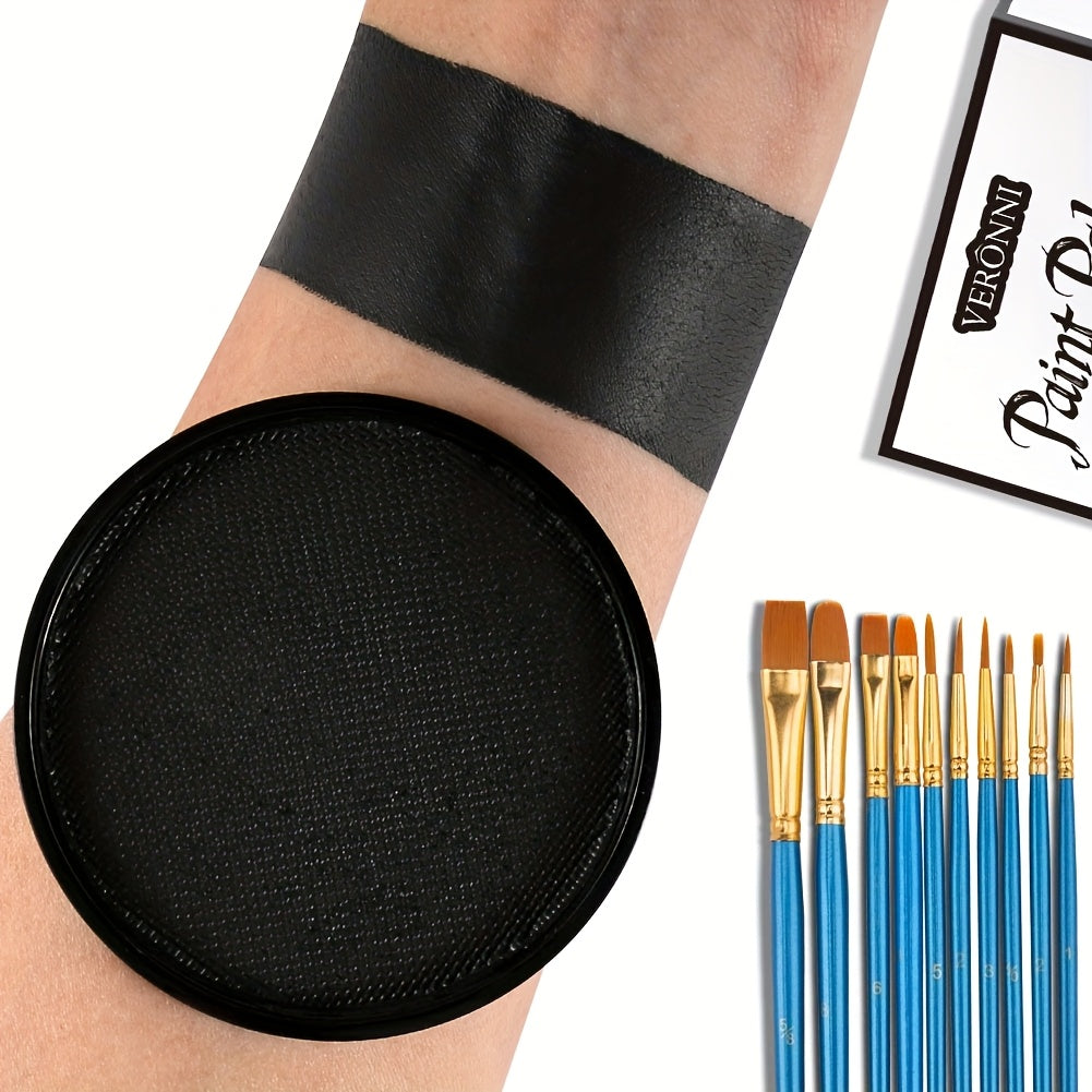Water Activated Face Paint Kit 6 Colors with 10 Brushes, Water Based Face Body Paint Palette Black White Red