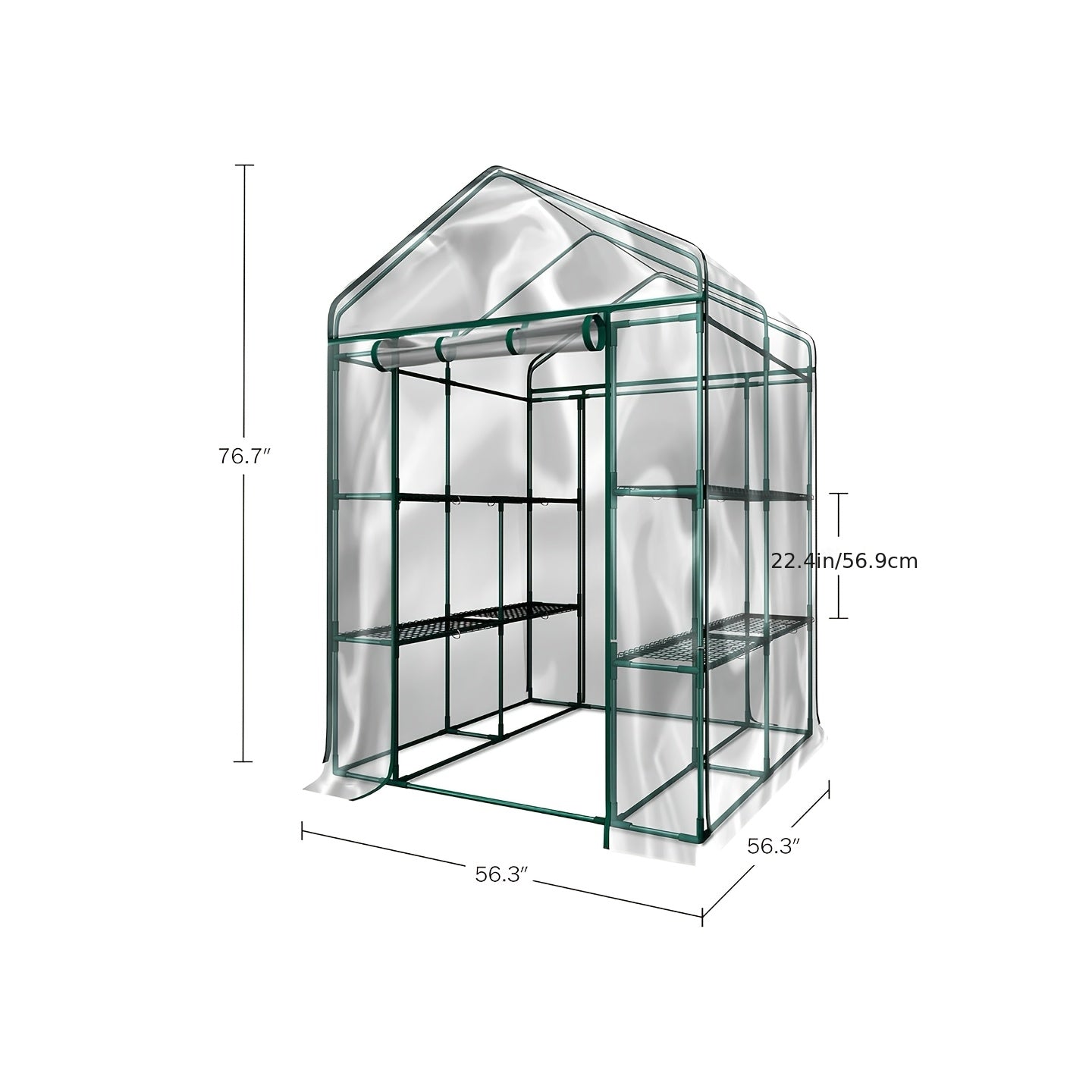 Walk-In Greenhouse Outdoor with Screen Windows, PE Cover, Portable Plant Shelter with Shelving Clips