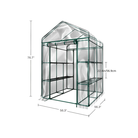 Walk-In Greenhouse Outdoor with Screen Windows, PE Cover, Portable Plant Shelter with Shelving Clips