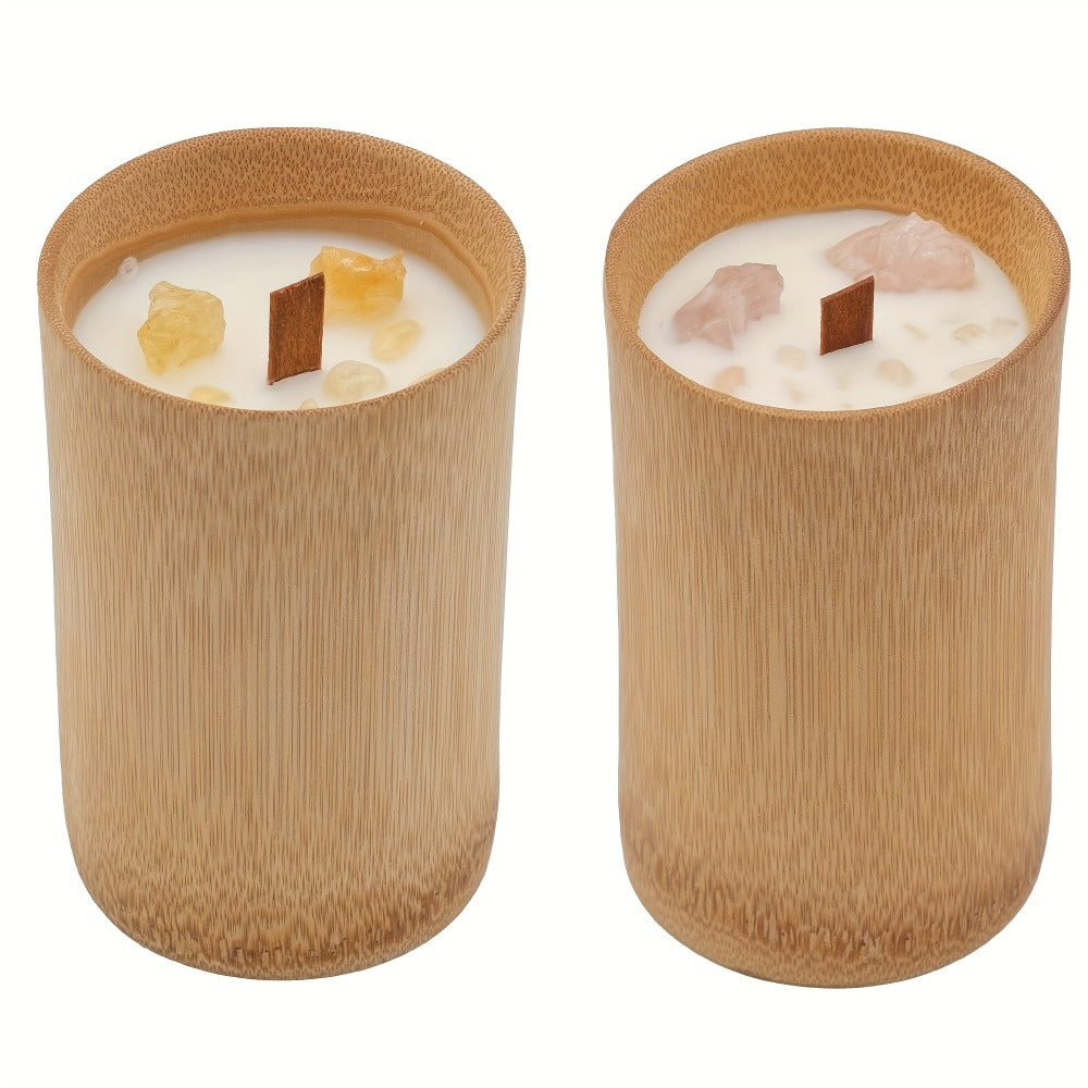 Wood-Wick Candle in Carbonized Bamboo Jar with Fitted Lid, Single-Jar Package and Eight Fragrances