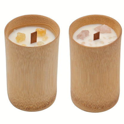Wood-Wick Candle in Carbonized Bamboo Jar with Fitted Lid, Single-Jar Package and Eight Fragrances
