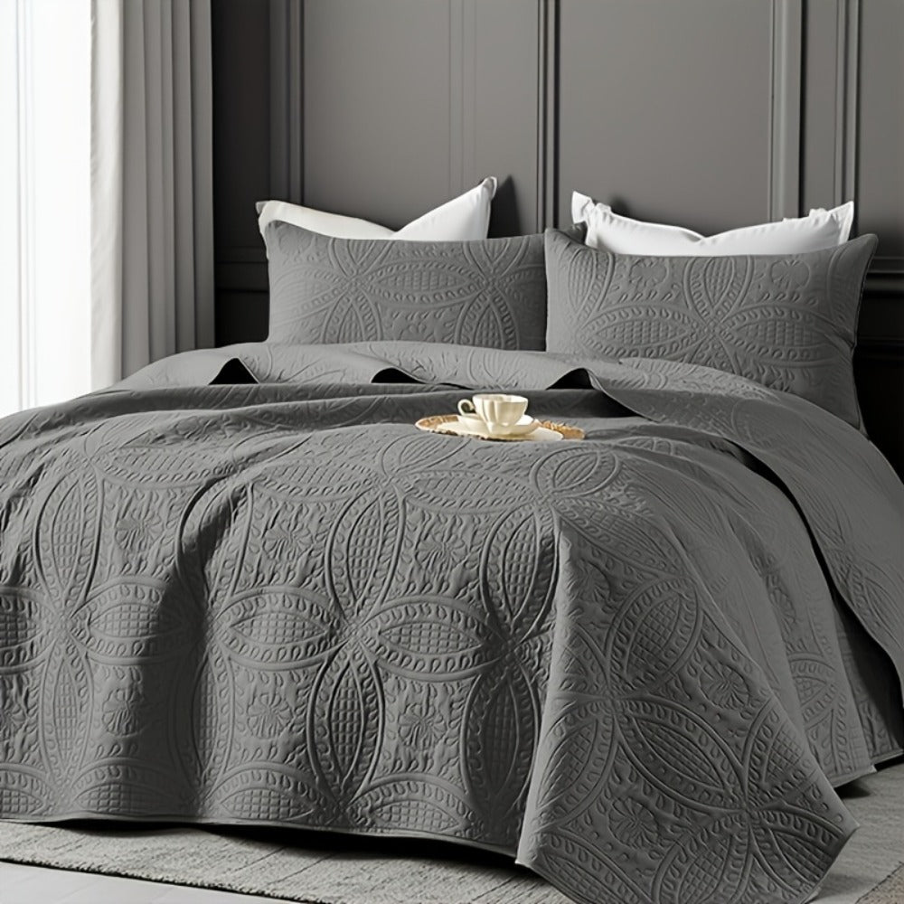 Quilt Coverlet Set 2-3 Piece Lightweight Microfiber Bedspread Coin Pattern Soft Skin-Friendly Anti-Allergy Machine Washable Twin Full Queen