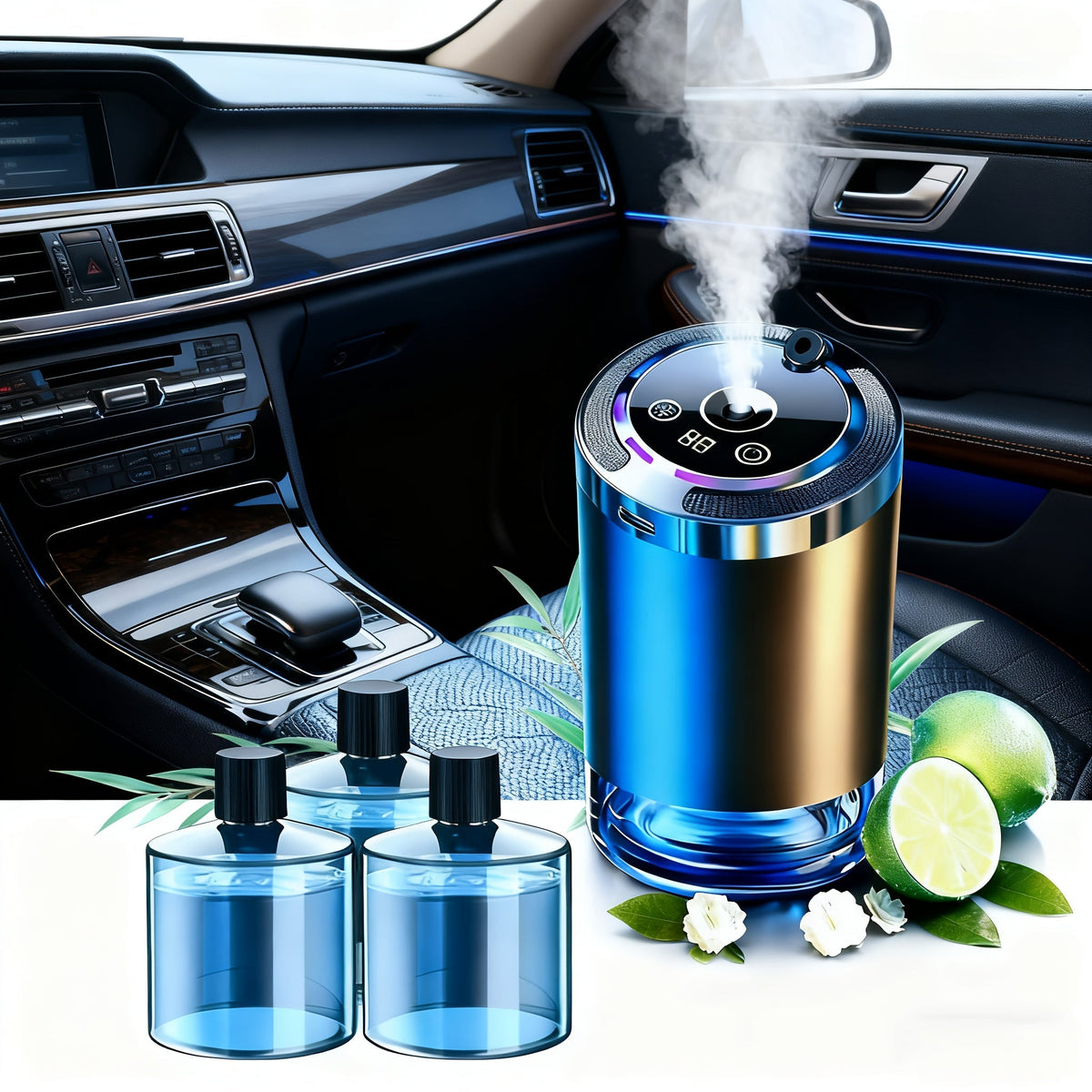 Starry Sky Car Aroma Diffuser with Ambient Light & Humidifier, USB Smart Air Freshener, 50ml Essential Oil Included