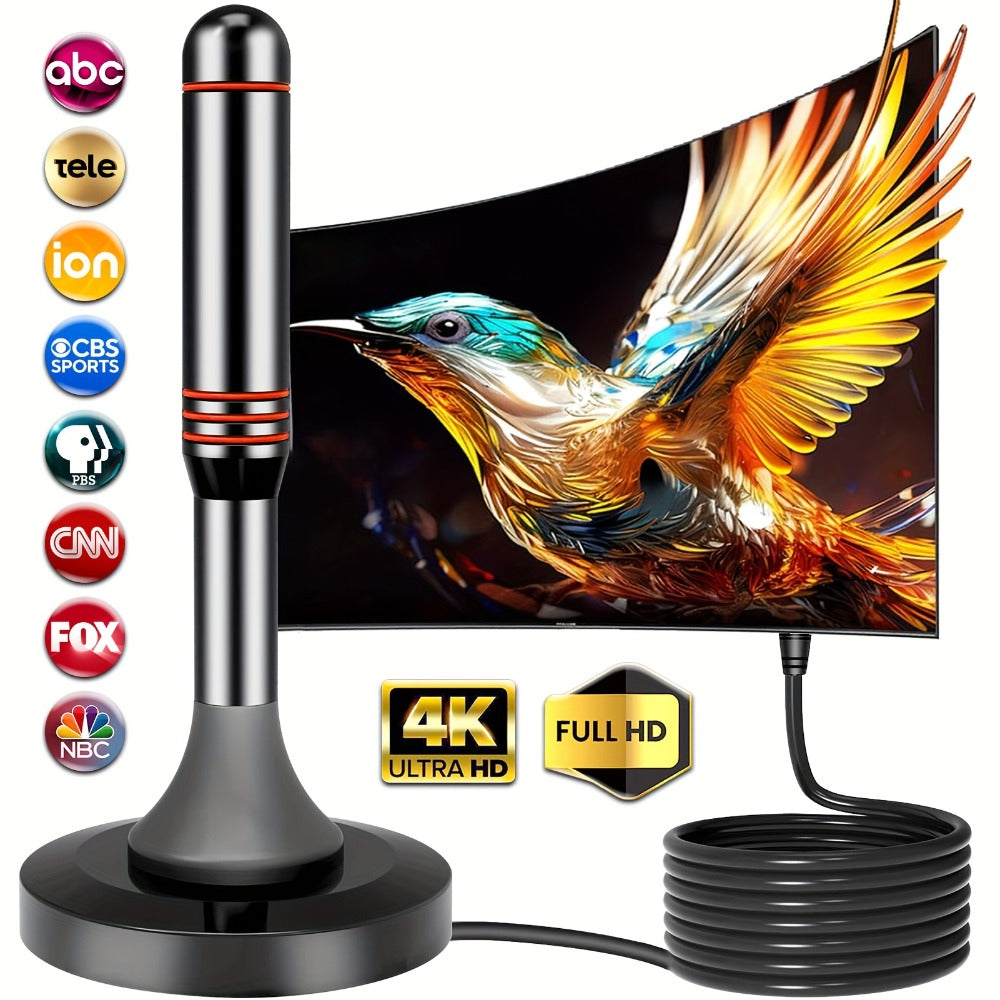 Amplified Indoor HDTV Antenna with Signal Booster & Removable Amplifier – 4K 1080p 360° Reception, Free Local Channels ABC CBS NBC FOX