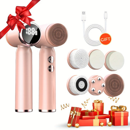 EMS Microcurrent Face Massager Device V-Face Lifting Double Chin Reducer Neck Rejuvenation 6-in-1 Brush Heads for Home or Salon Spa Use