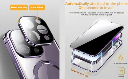 Phone Case Privacy-Panel Double-Sided Tempered Glass Cover with Snap Lock and Kickstand for iPhone 15 Models