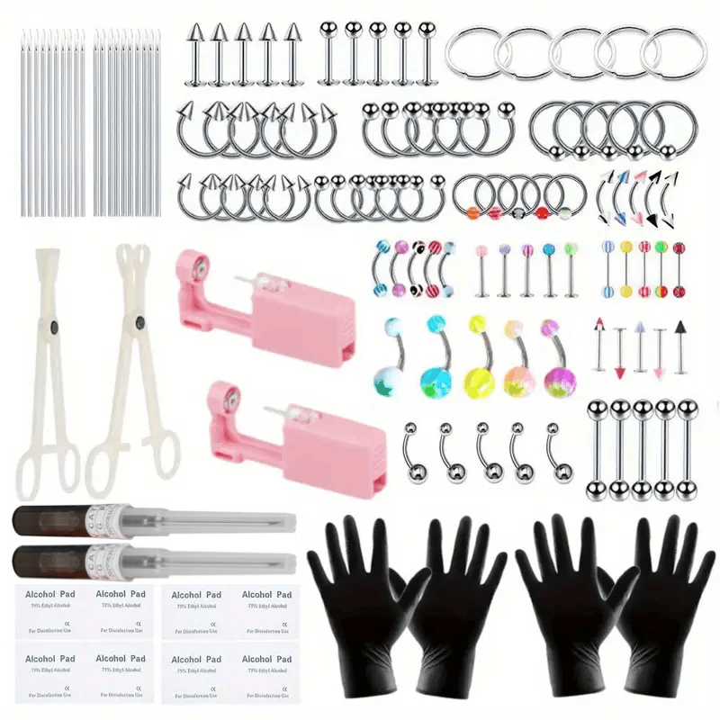 Body Piercing Jewelry Set 116pcs Stainless Steel, 14G 16G Mix BCR CBR Labret Lip Rings, Cartilage Daith Earrings