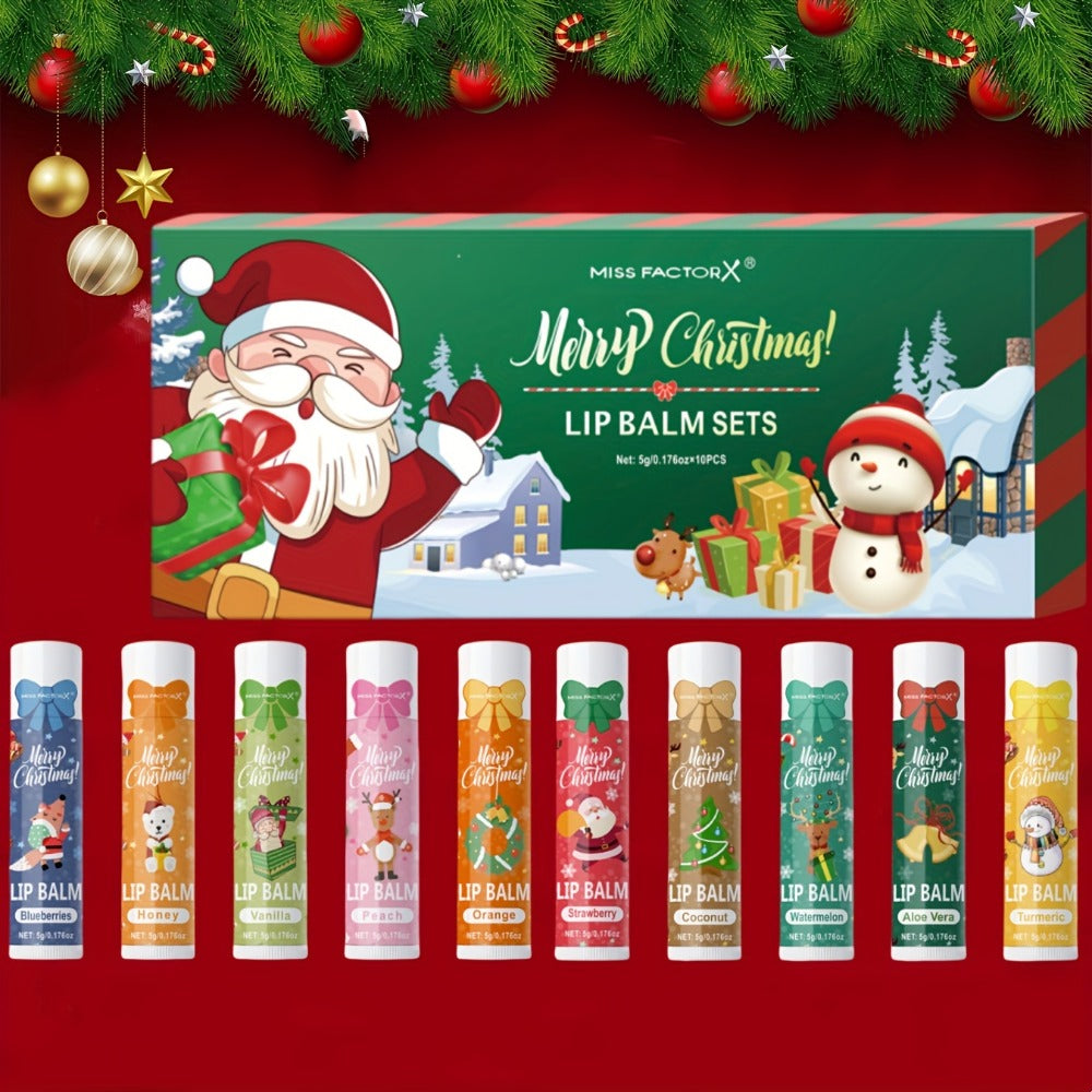 Moisturizing Lip Balm Set 10-Pack with Vitamin E – MISS FACTORX Natural Look Lipstick Collection for Women, Hydrating & Nourishing