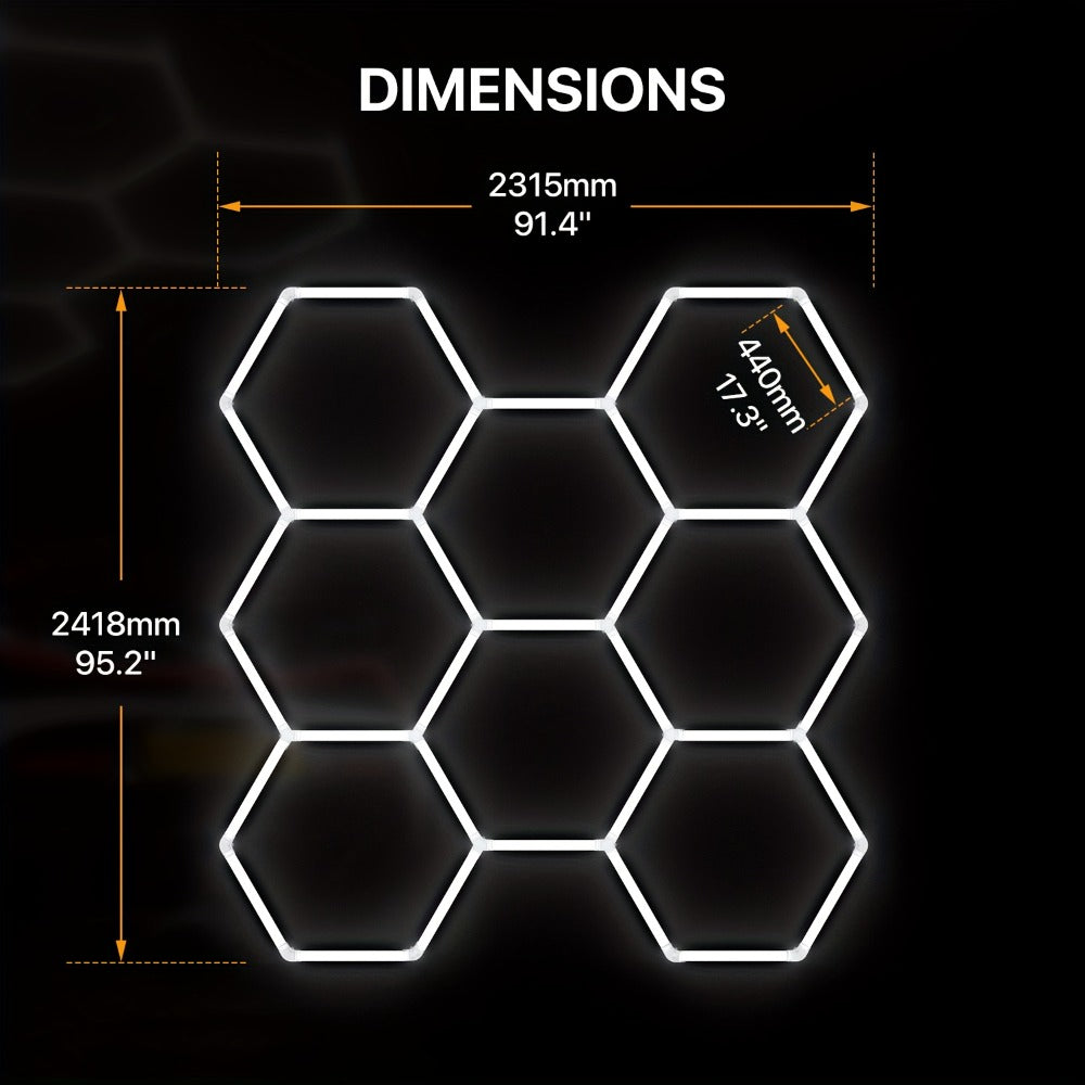 LED Hexagonal Garage Light 6500K, Super Bright Daylight White Shop Light 42W, 620W for Auto Detailing