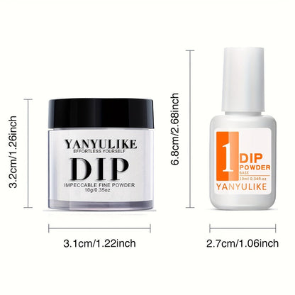 Dip Powder Nail Kit with YANYILIKE Label, Four Pink Brown Beige Powders, Three 10ml Liquids and Four Tools