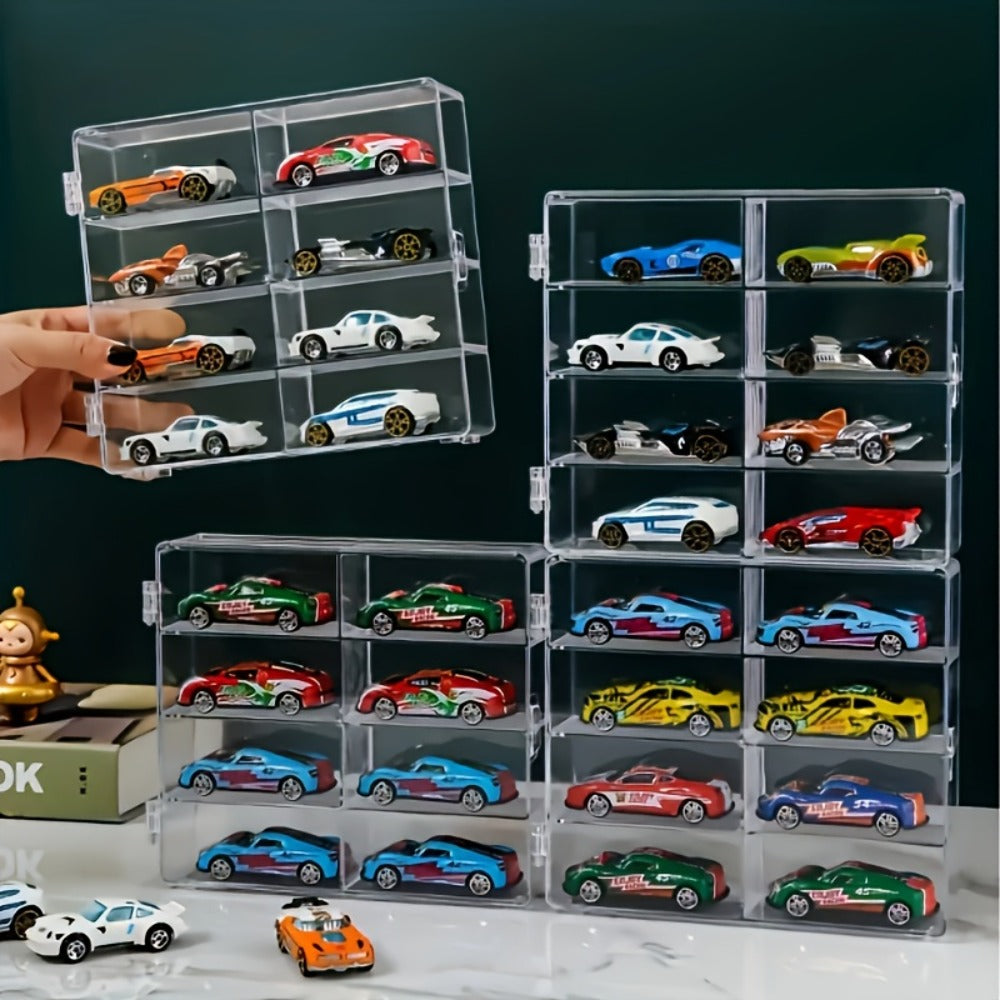 Hot Wheels Display Case 1:64 Scale Acrylic 2-Pack, Multi-Compartment Diecast Car Showcase Cabinet