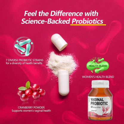Probiotics for Women 60 Billion CFU 30 Capsules for pH Balance, Yeast Balance, Vaginal Flora & Feminine Health with Cranberry Extract