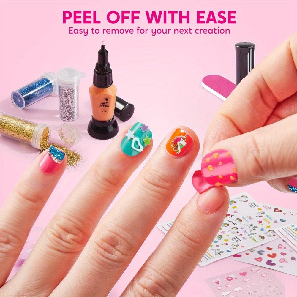Kids Nail Art Kit for Girls, Nail Polish Set with Glitter Stickers & Sequins 220+ Designs for Home and Salon Manicures