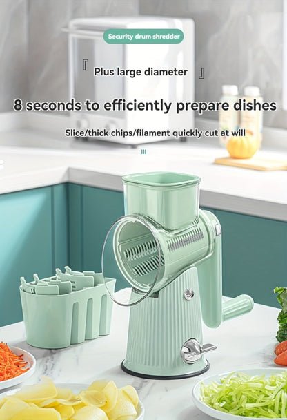 Rotary Cheese Grater with Interchangeable Blades, 5-in-1 Manual Vegetable Slicer Shredder Set, Suction Cup Base