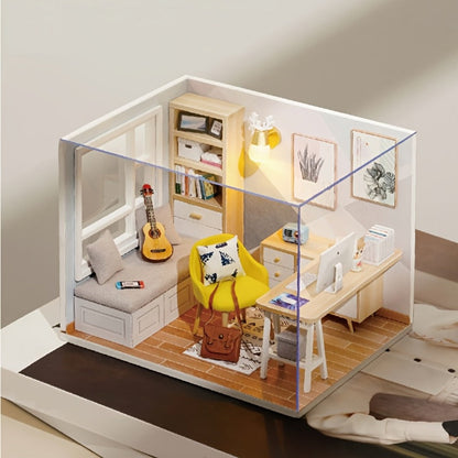 DIY Miniature House Kit Sunshine Study – Handmade Wooden Building Model Mini Collection Scene Home Decoration Shelf Display
