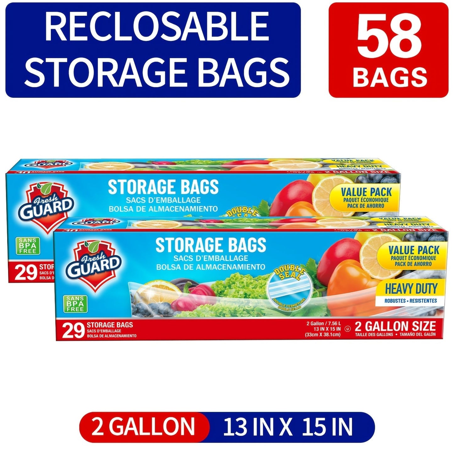Freezer Storage Bags Resealable, Sturdy Bulk Food Storage Bags with Easy-Open Tabs for Freezer & Refrigerator
