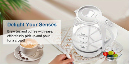 Electric Kettle 1.7L 1200W Borosilicate Glass with Blue LED, Auto Shut-Off and Cordless Base