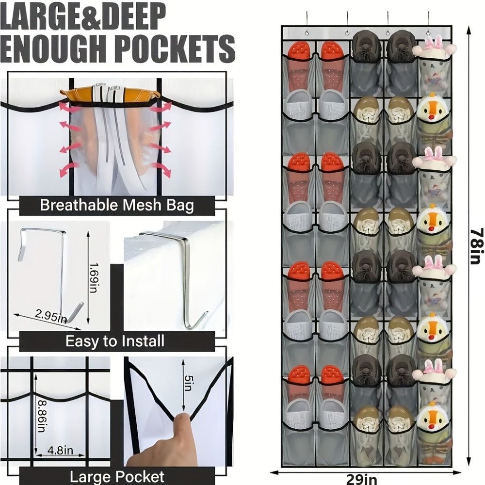 Over the Door Shoe Organizer 40 Pockets with 4 Hooks, Durable Fabric Hanging Shoe Storage for Closet