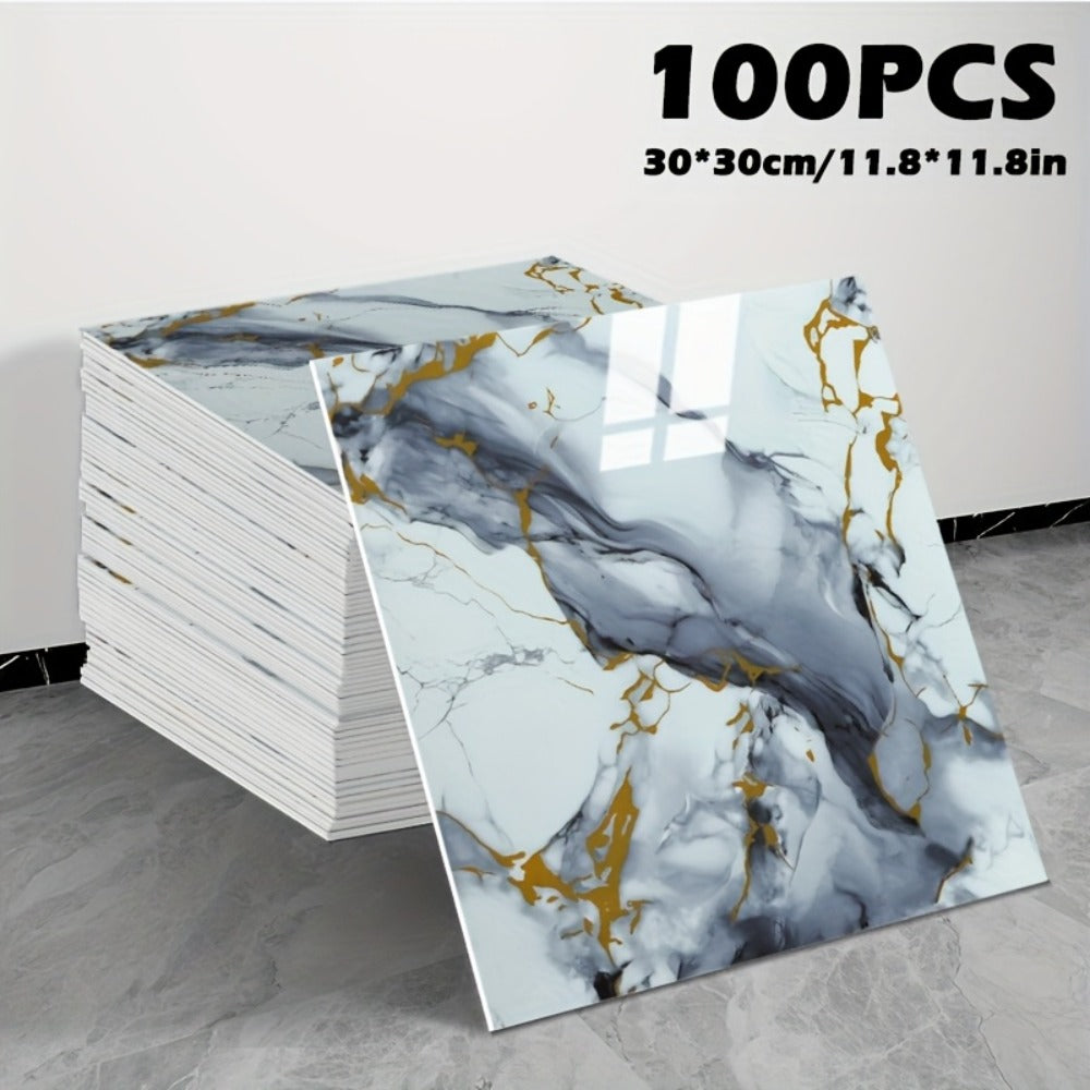 Peel and Stick Wall Tiles 50/100pcs PVC Marble Self Adhesive Vinyl Tile Stickers for Bathroom Kitchen Living Room