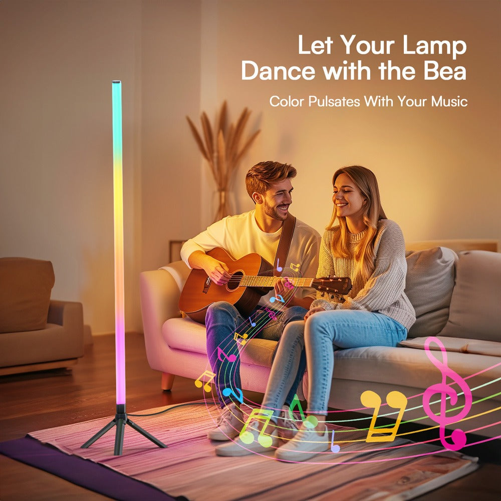 RGB Tube Floor Lamp 360° with Stand – App & 24-Key Remote Music Sync 16 Million Colors Dimmable Timer Mood Light for Bedroom Gaming Room DJ