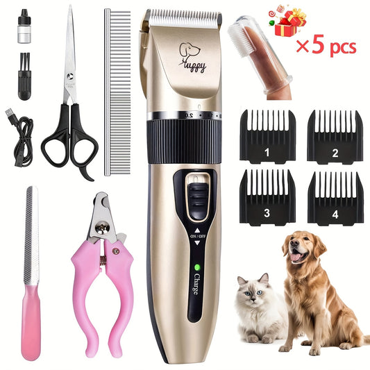 12-in-1 Pet Hair Trimmer Kit USB Rechargeable – Professional Cordless Electric Clippers for Dogs Cats Puppies Kittens