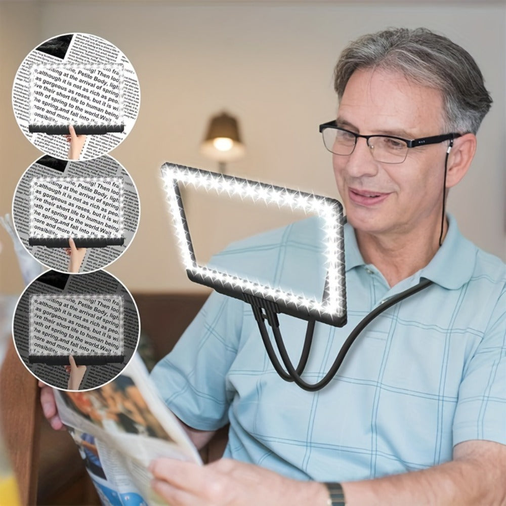 Hands Free Magnifying Glass with Light, 5X Large Page Magnifier with 43 Ultra-Bright LEDs, Flexible Gooseneck Neck Wear Magnifier