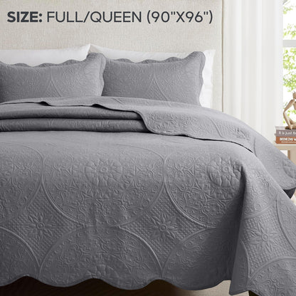 Floral-Pattern Three-Piece Bedspread Set in 16 Colors with Twin, Queen, King and California King Sizes