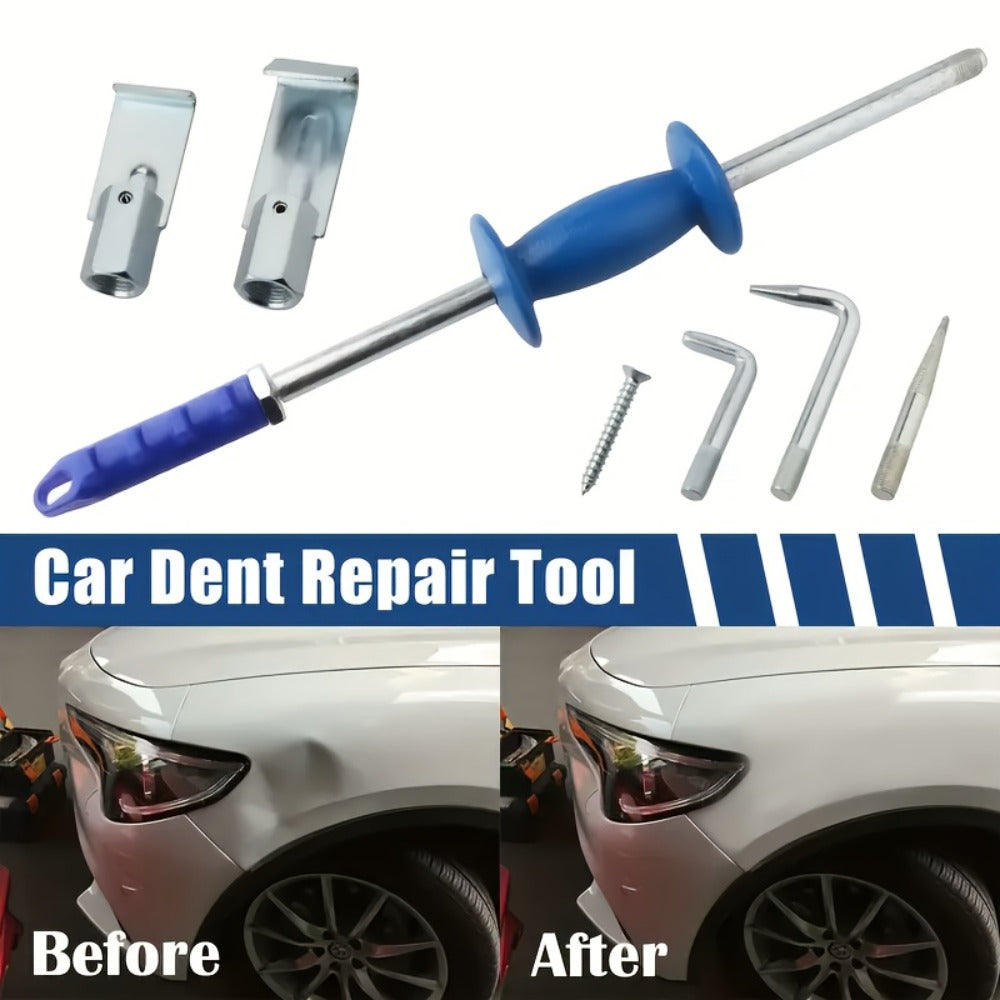 Nine-Piece Slide Hammer Dent Puller Kit with Blue Grip, Puller Attachments and Hand Tool Set