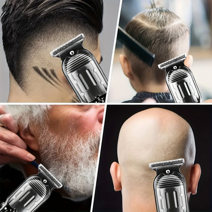 Hair Clippers & Trimmers Transparent LCD Kit with Full-Size Clipper, T-Blade Detailer, Foil Shaver and Type-C Charging