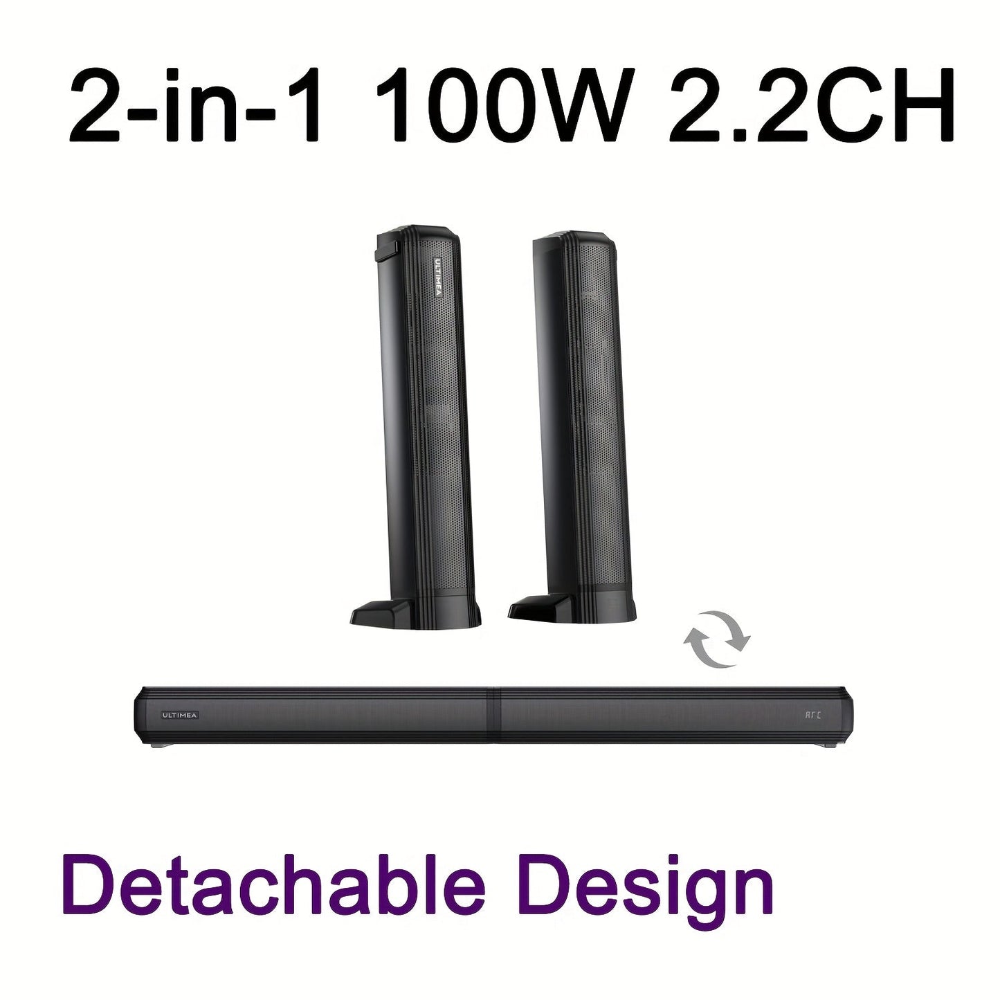 ULTIMEA Soundbar with Built-In Subwoofer – Choose 2.2CH 100W Detachable, 2.1CH 120W App Control, or 5.0CH 180W RGB Surround System