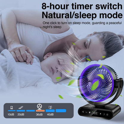 Camping Fan with LED Light Battery Powered 20000mAh 40000mAh 9-Inch 5-Speed Remote Control for Entryways, Bedrooms and Living Spaces