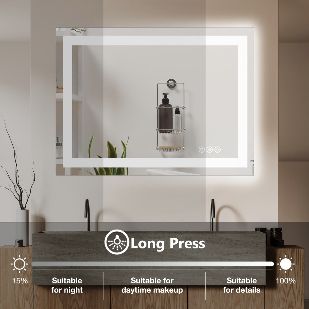 LED Bathroom Mirror with Anti-Fog, Dimmable Vanity Mirror, 3 Color Lighting Modes, Dual Light, Wall Mounted Horizontal or Vertical